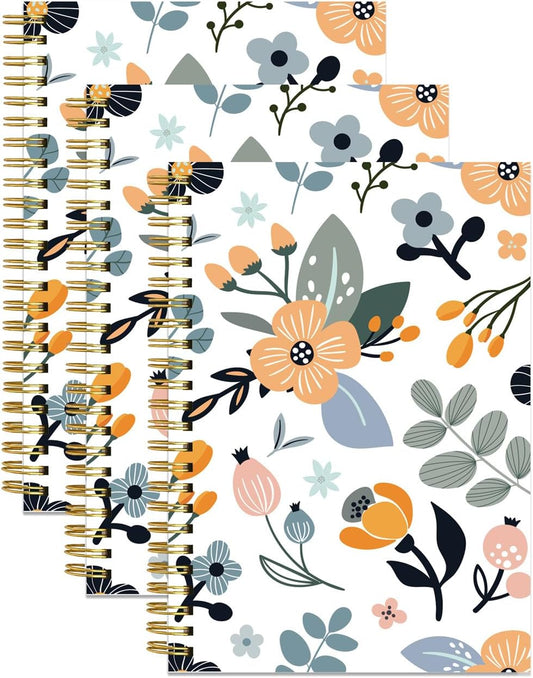 (3-Pack) A5 Blank Notebook - 70 Sheets/140 Pages Per Blank Paper Notebook, 100 GSM Thick White Paper, 5.8" x 8.3" Spiral Blank Journal, Flowers